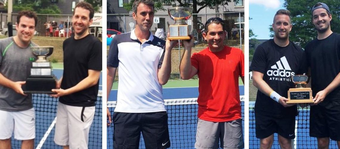 Winners, from left, of the A, B and C men's doubles competition