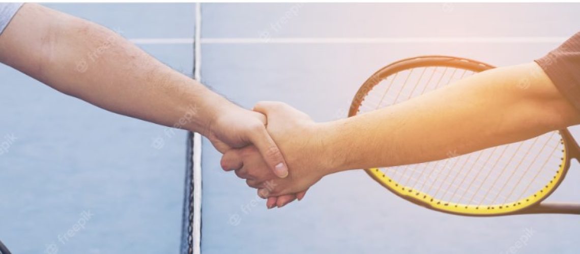 shaking hands tennis horizontal